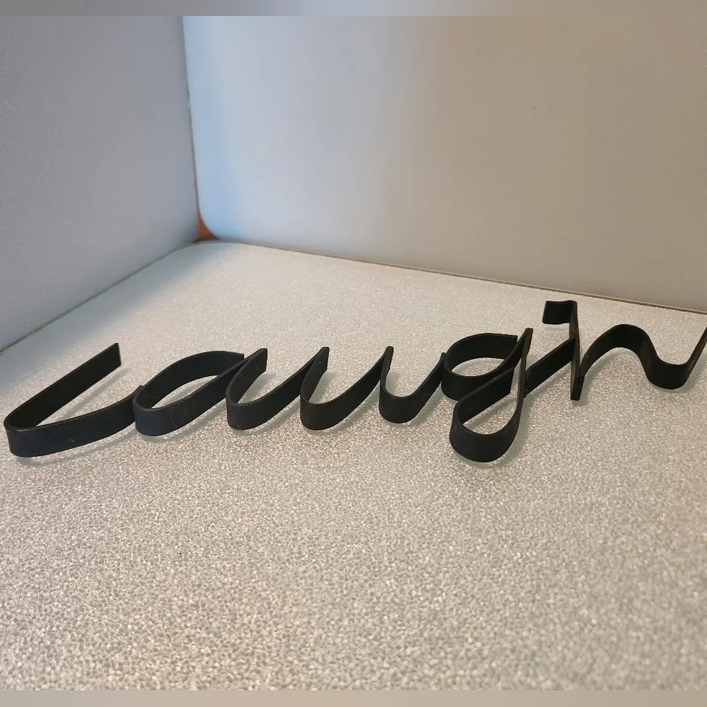 "Laugh" cursive ribbon iron inspiration hanging art sign decorative sculpture - Picture 4 of 6